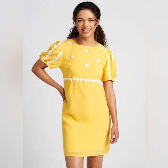 Modcloth How Sweet It Is Shift Dress Sunny Yellow Dress 70s Retro Mini 10 NWT - Picture 1 of 13